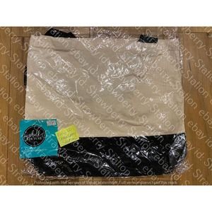 Chalk Couture Canvas Shoulder TOTE Bag Purse 14x16 Cream Black S183121 NEW